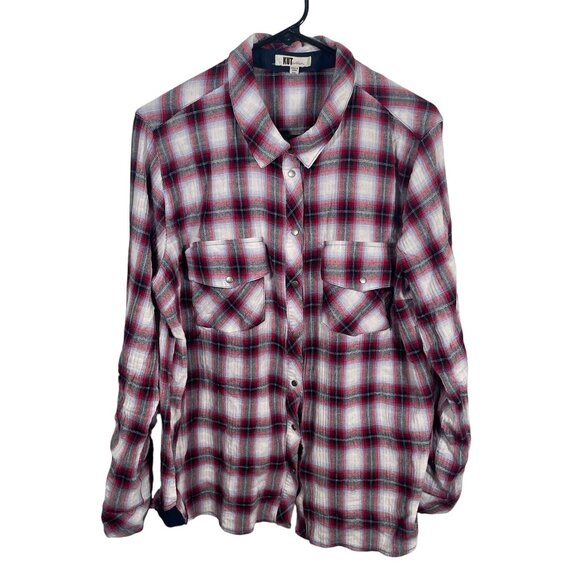 KUT from the Kloth Boylen Western Shirt Women 2XL Plaid Flap Pocket Snap Up - Picture 1 of 7